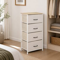Compact Beige Storage Cabinet Tower - 4 Drawers Included