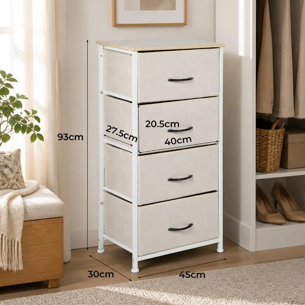 Storage Cabinet Beige 4 Drawer Chest of Drawers Bedroom Organiser Unit
