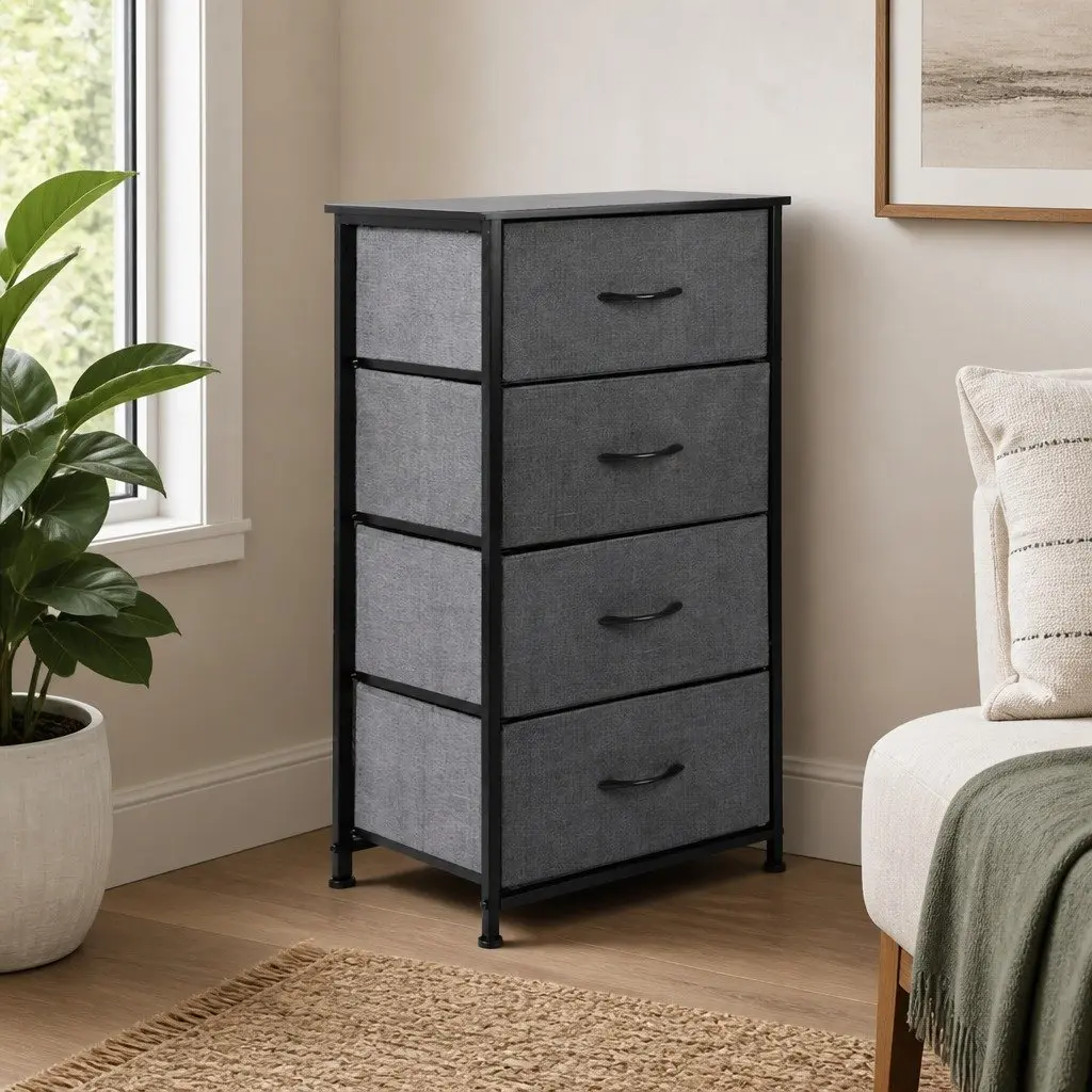Storage Cabinet Tower Chest Bedroom Nightstand Dresser Organizer Unit Dark Grey