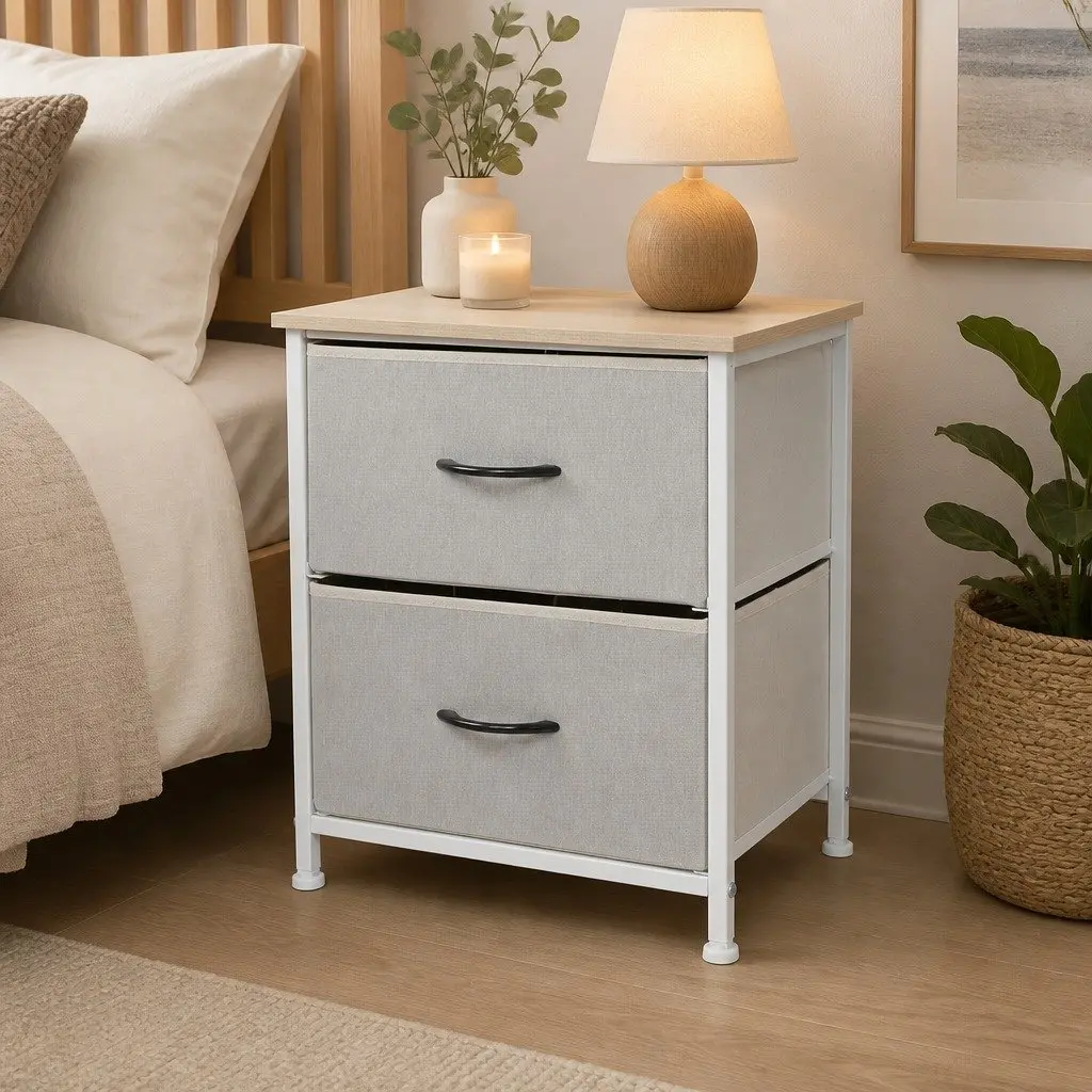 Bedside Chest of 2 Drawers Storage Cabinet Organizer Unit Bedroom Furniture
