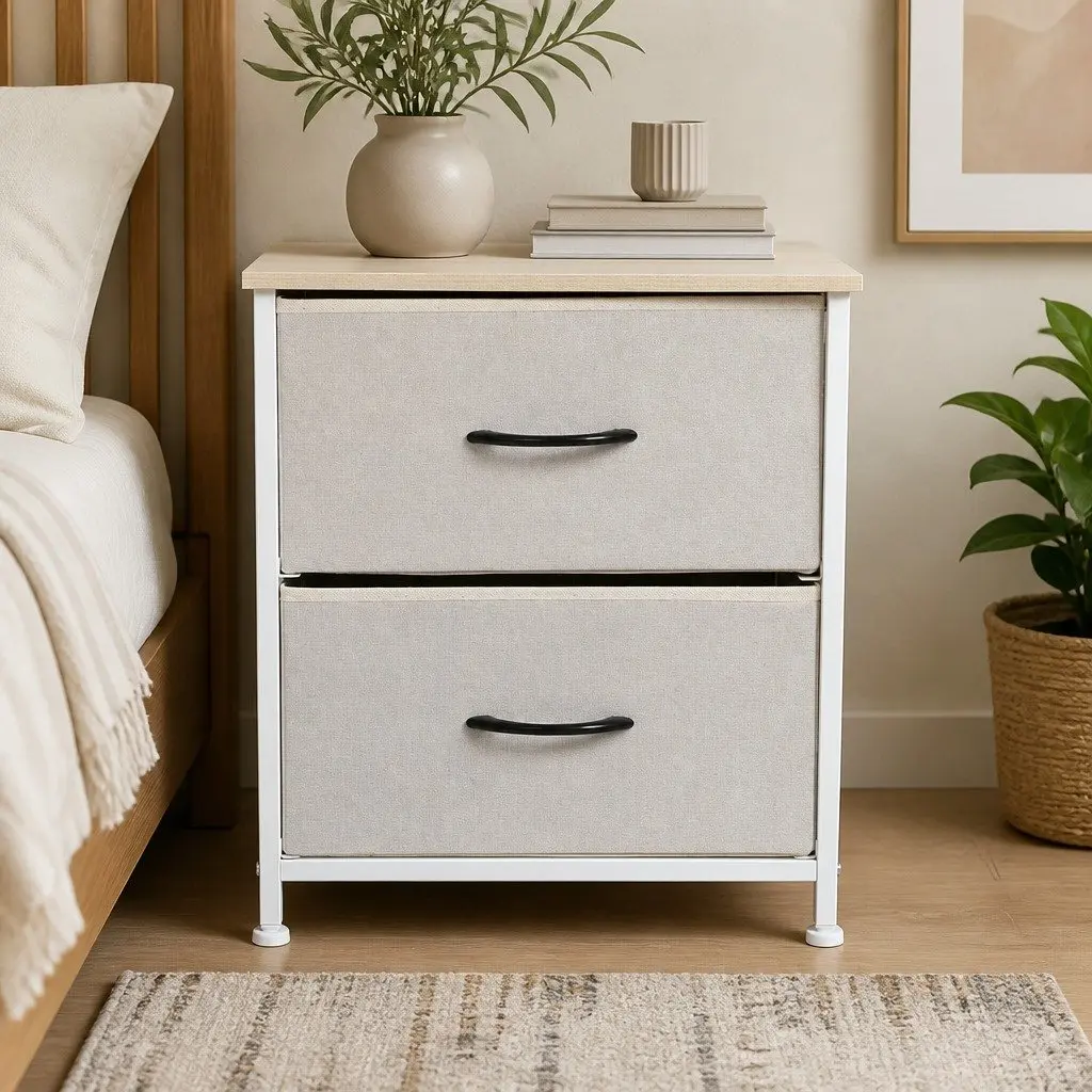 Bedside Chest of 2 Drawers Storage Cabinet Organizer Unit Bedroom Furniture