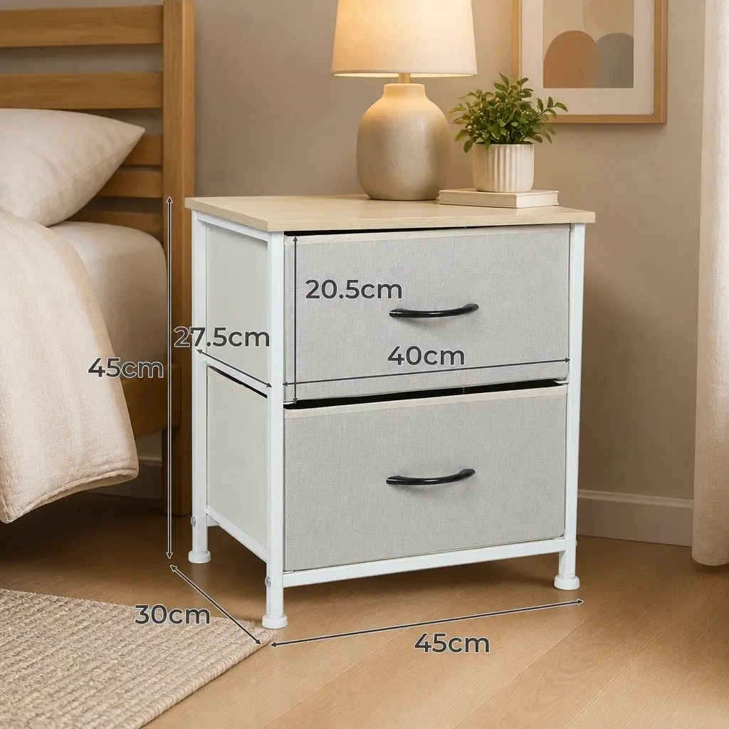 Bedside Chest of 2 Drawers Storage Cabinet Organizer Unit Bedroom Furniture