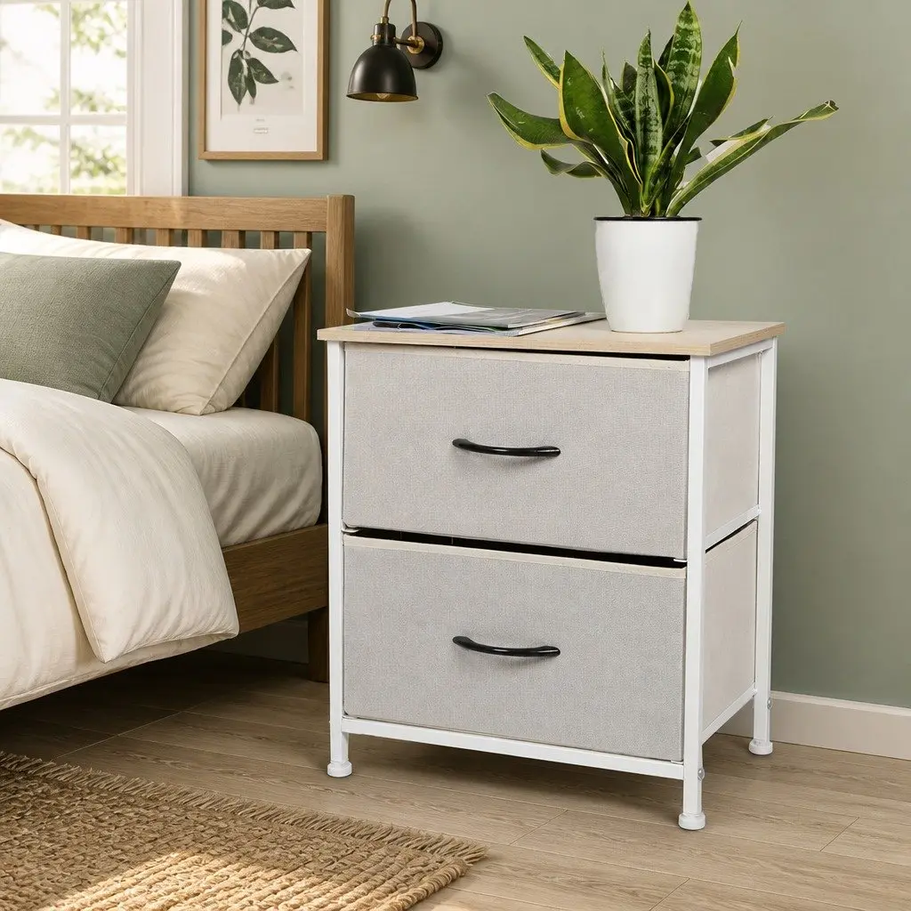 Bedside Chest of 2 Drawers Storage Cabinet Organizer Unit Bedroom Furniture
