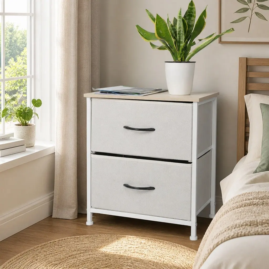 Bedside Chest of 2 Drawers Storage Cabinet Organizer Unit Bedroom Furniture