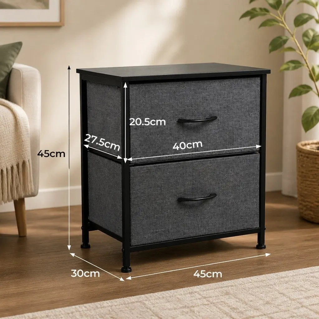 Storage Cabinet Chest 2 Drawer Nightstand Bedroom Organizer Dark Grey Furniture
