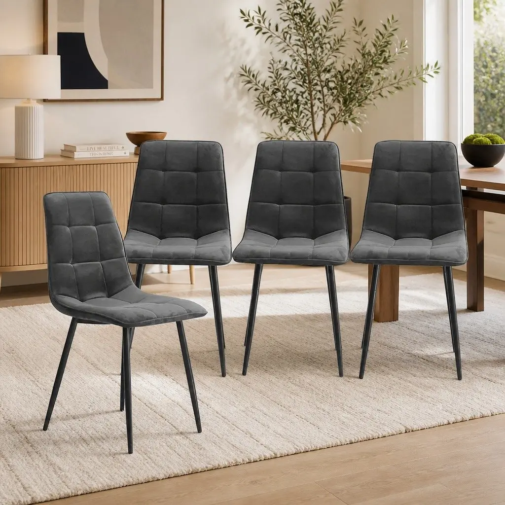 Dining Chairs Set of 8 Kitchen Grey Velvet Soft Plush High Back Seating