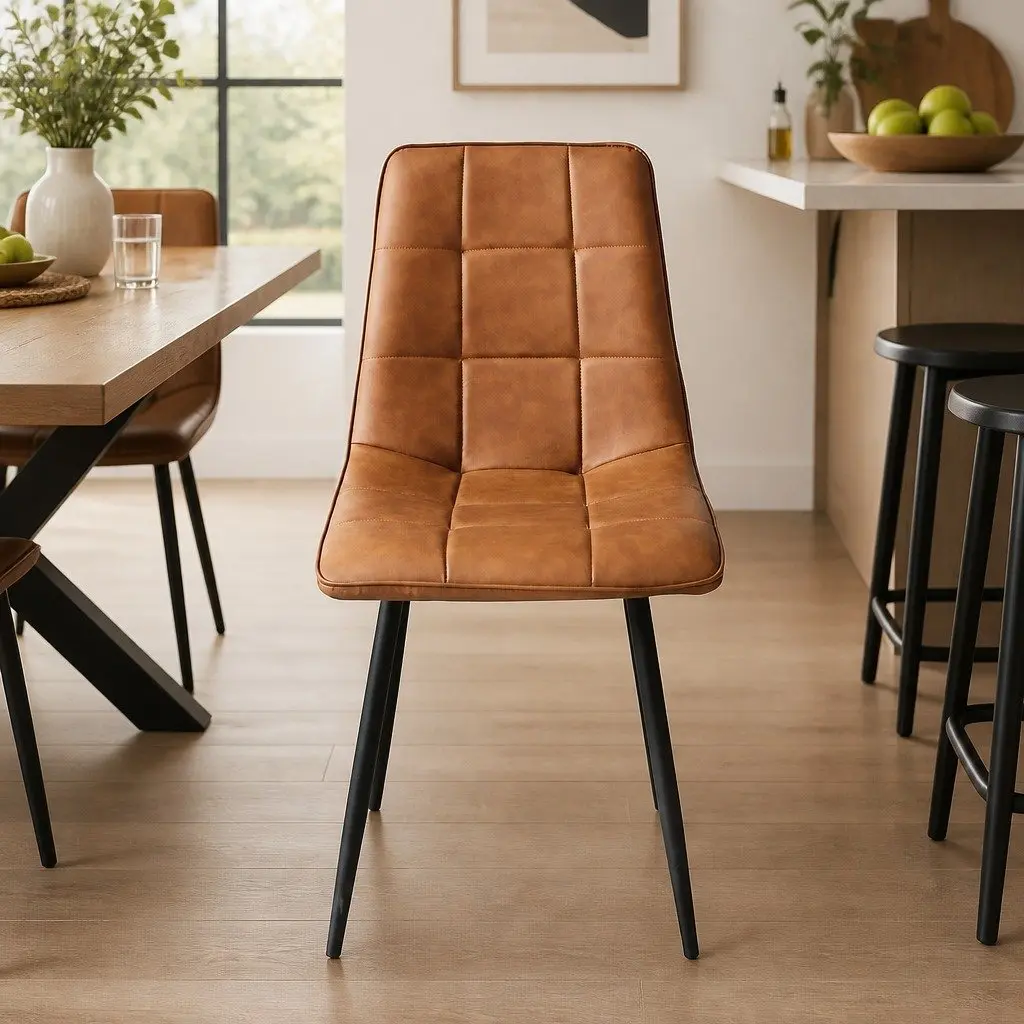 Dining Chairs Set of 4 Kitchen Seat PU Leather Brown High Density Foam Cushion