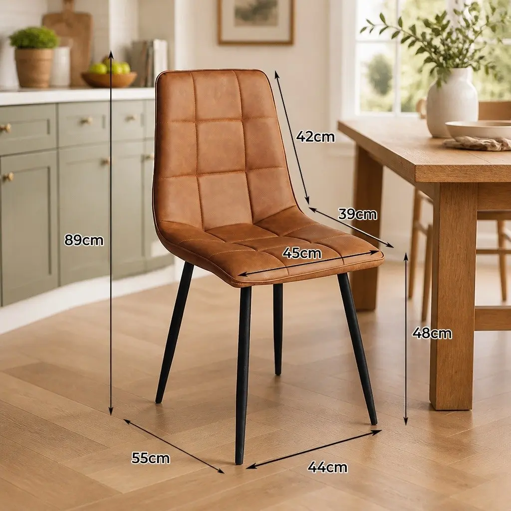 Dining Chairs Set of 4 Kitchen Seat PU Leather Brown High Density Foam Cushion