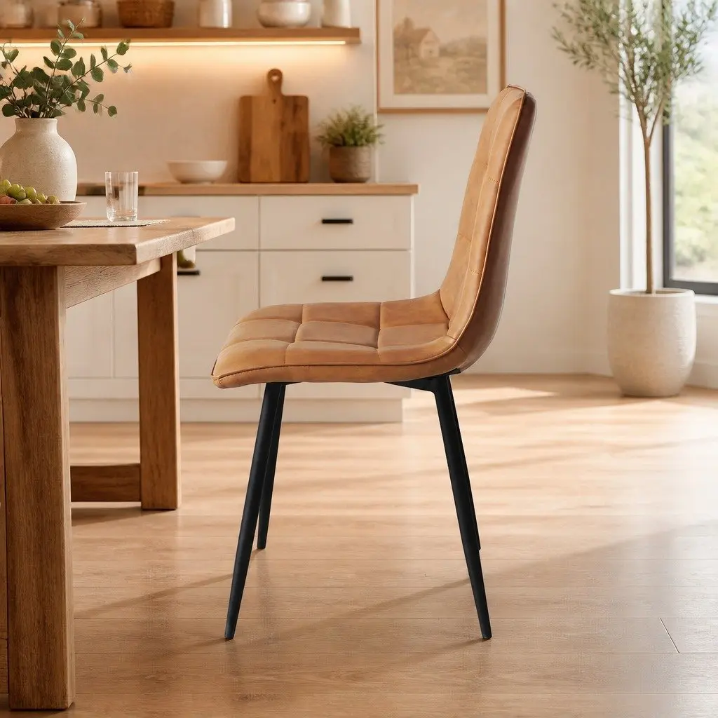 Dining Chairs Set of 4 Kitchen Seat PU Leather Brown High Density Foam Cushion