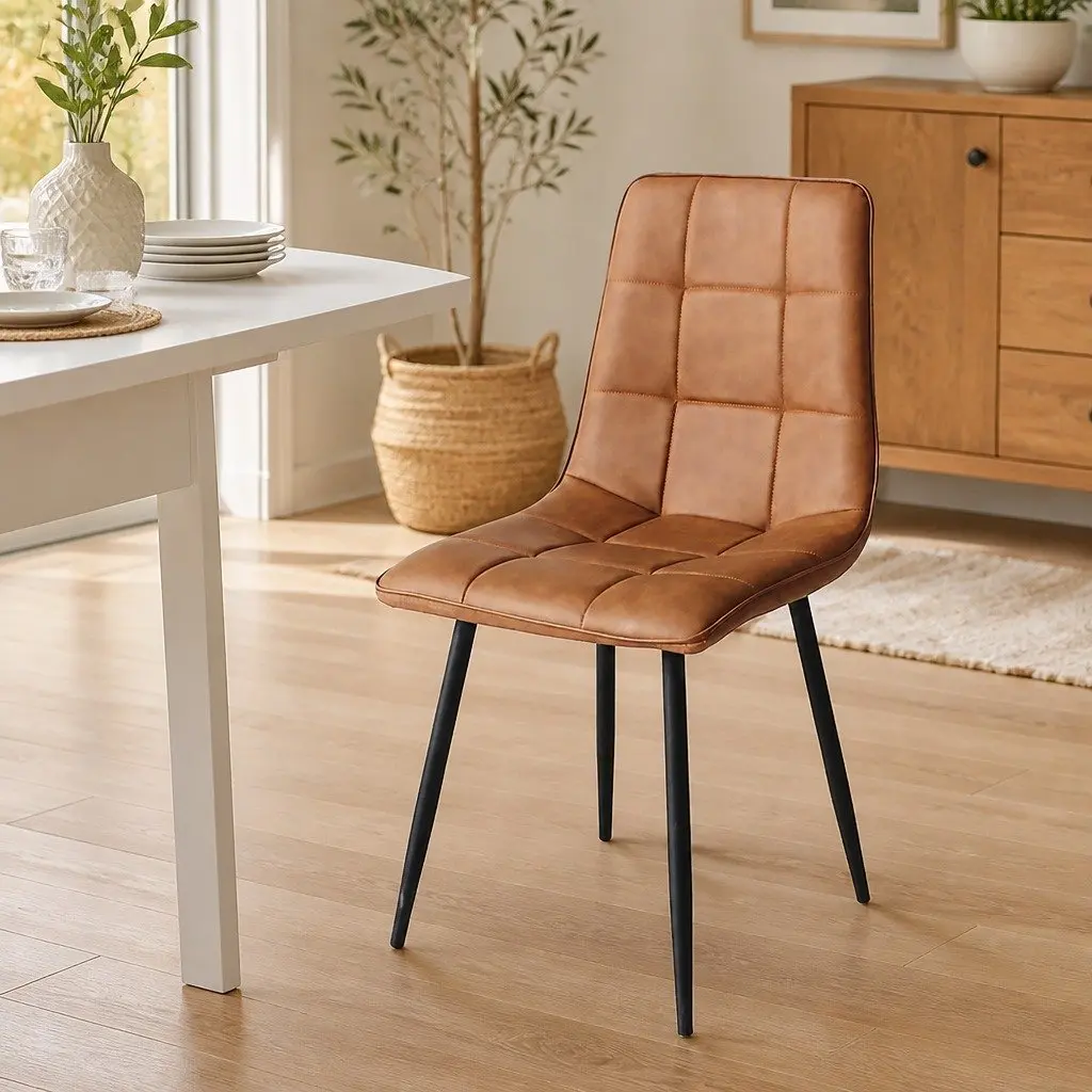 Dining Chairs Set of 4 Kitchen Seat PU Leather Brown High Density Foam Cushion
