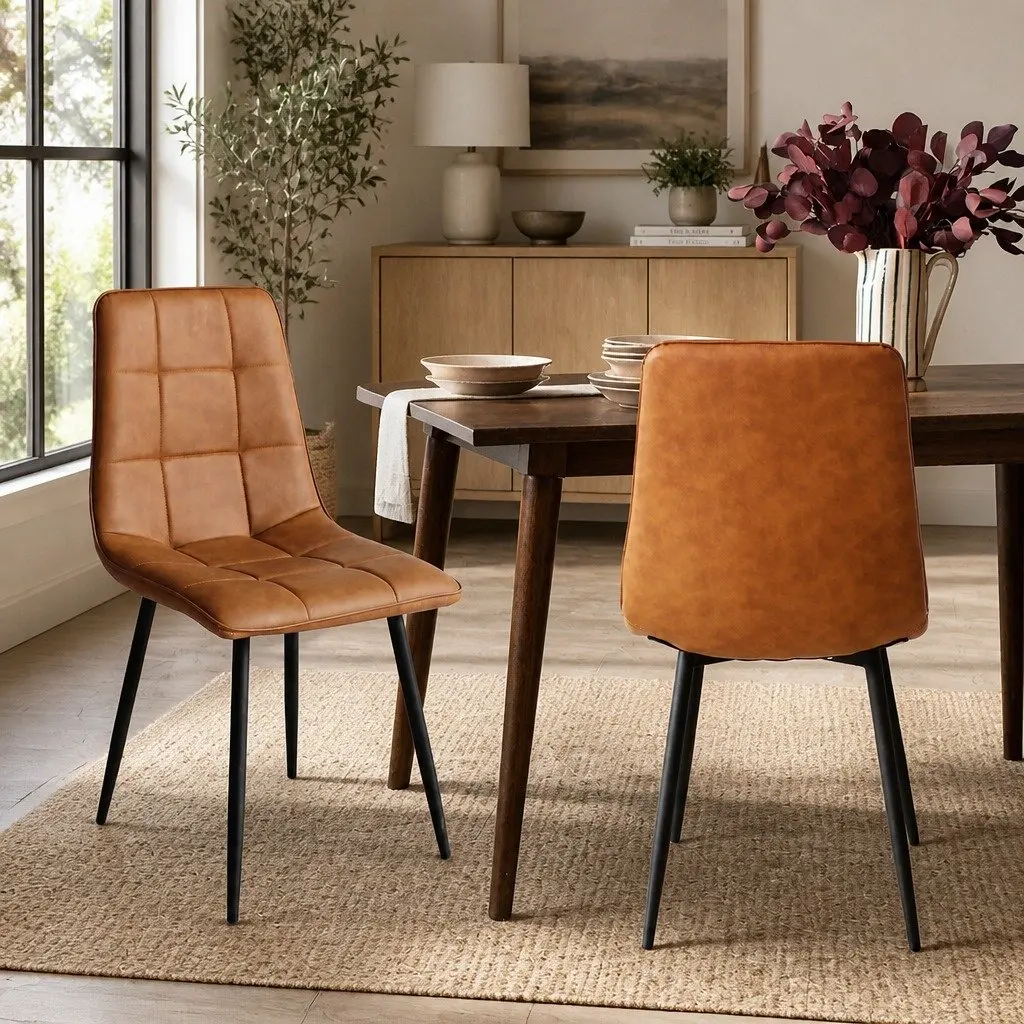 Dining Chairs Set of 4 Kitchen Seat PU Leather Brown High Density Foam Cushion