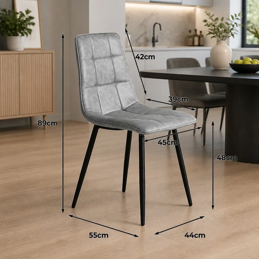 Dining Chairs Grey PU Leather Foam Cushioned High Back Set of 4
