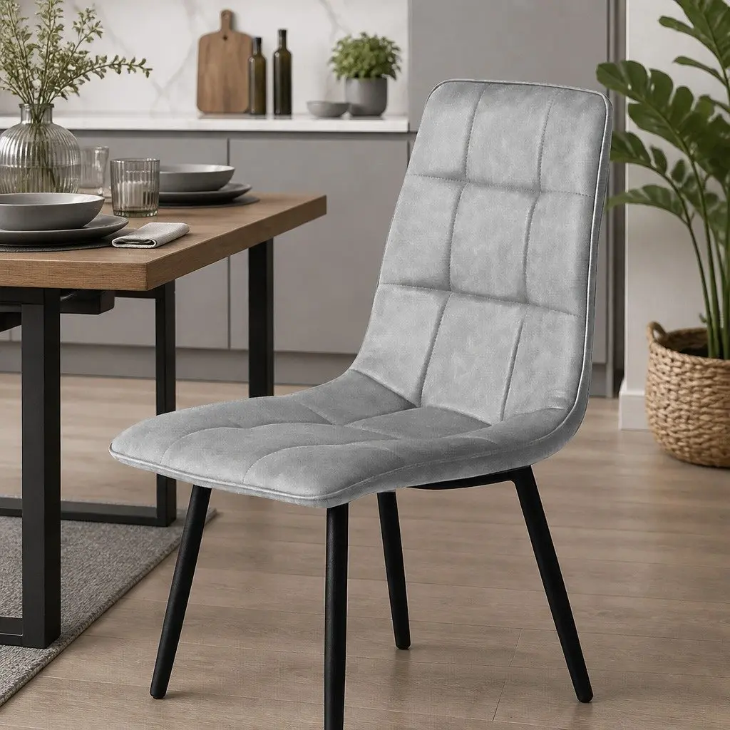 Dining Chairs Grey PU Leather Foam Cushioned High Back Set of 4