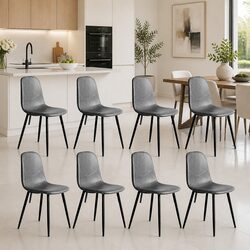 Dining Chairs Set of 8 Kitchen Seating Upholstered Padded Backrest Steel Frame