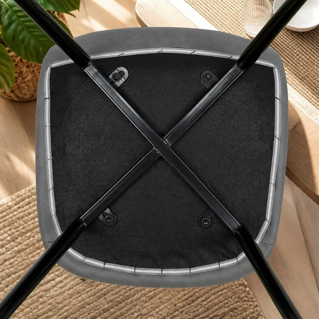 Dining Chairs Grey Upholstered Padded Backrest Steel Frame Set of 8