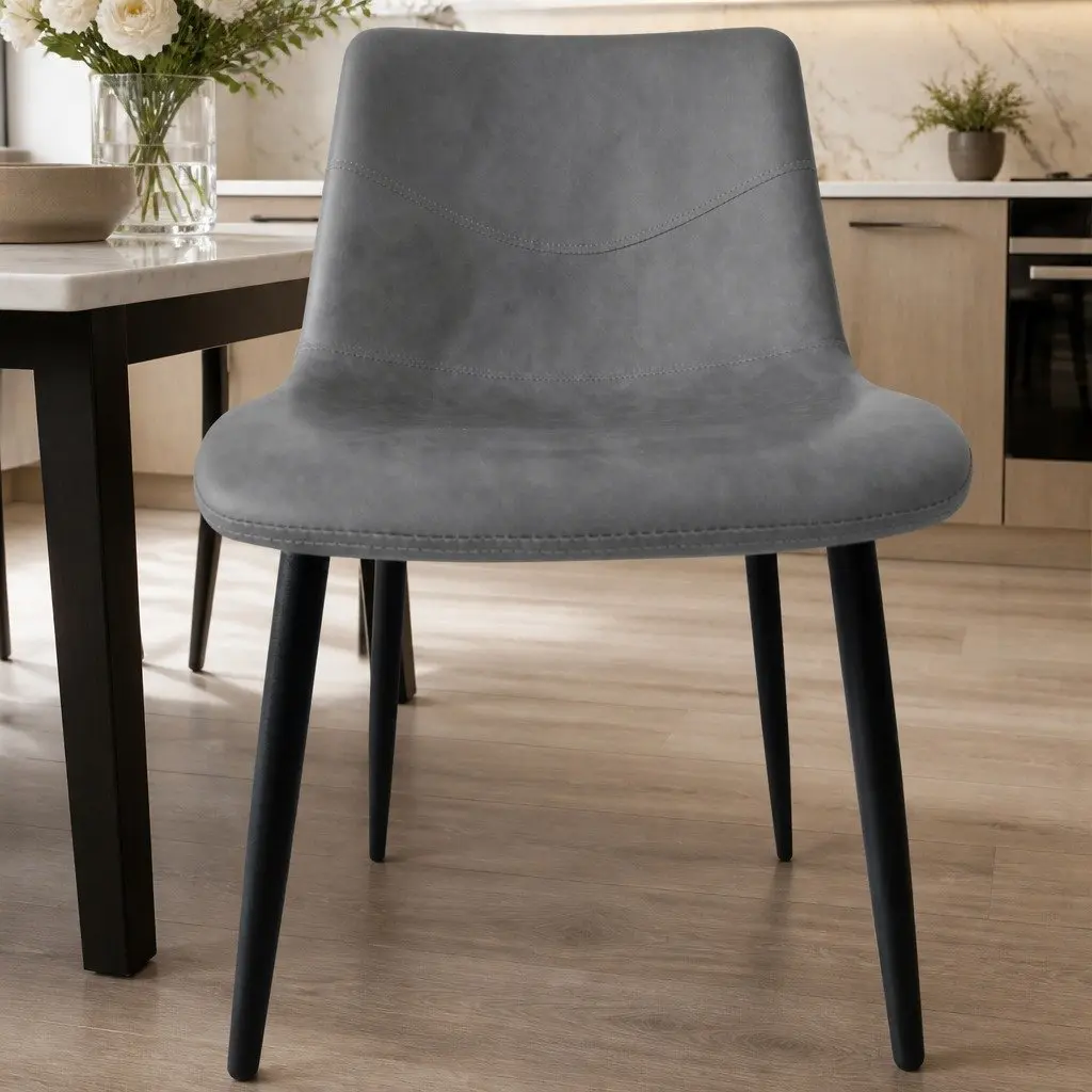 Dining Chairs Grey Upholstered Padded Backrest Steel Frame Set of 8