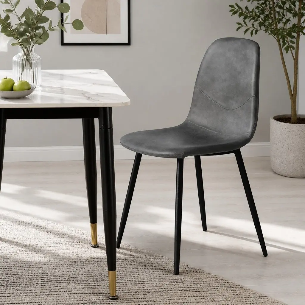 Dining Chairs Grey Upholstered Padded Backrest Steel Frame Set of 8