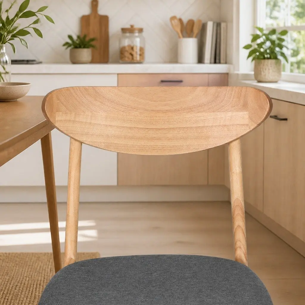 Natural Wood Frame Linen Upholstered Dining Chairs Set of 6 Kitchen Seating