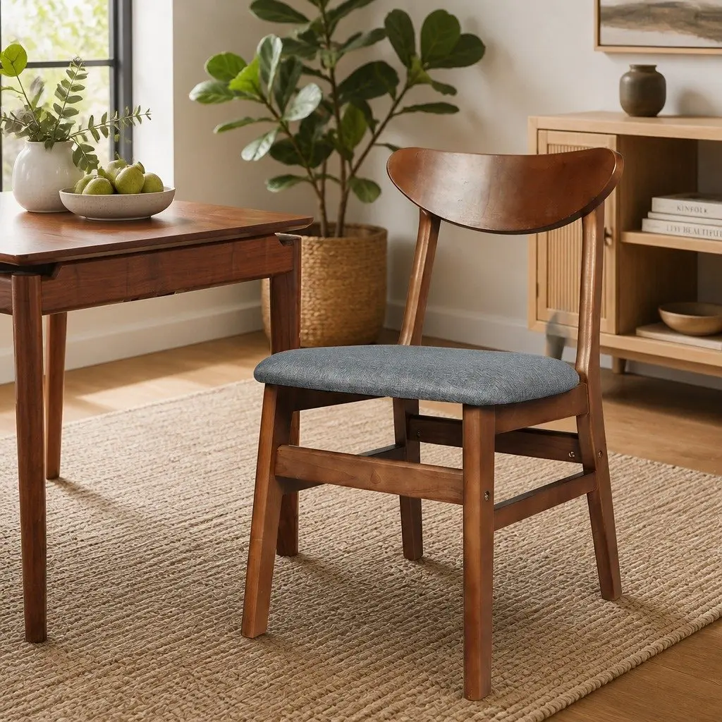 Dining Chairs Walnut Set of 4 Wood Frame Linen Upholstery