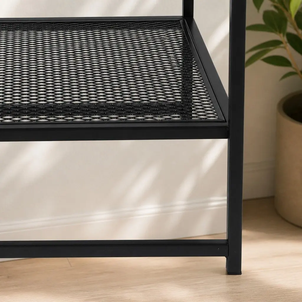 Black Steel Side Table Open Shelves Nightstand Bedroom Lounge End Sofa Storage