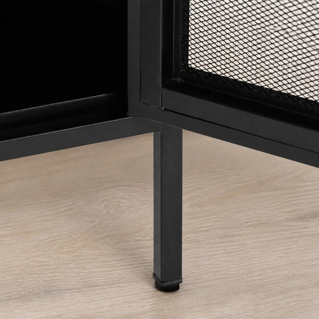 Storage Cabinet Black Steel Adjustable Shelves Mesh Doors