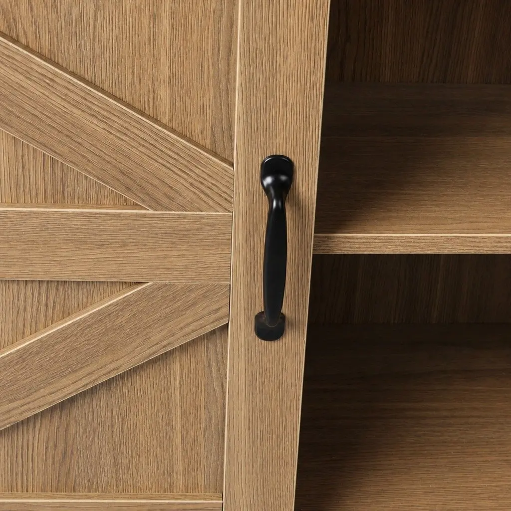 Rustic Sideboard Natural 80cm Sliding Barn Door Storage Cabinet for Kitchen Buffet or Bedroom