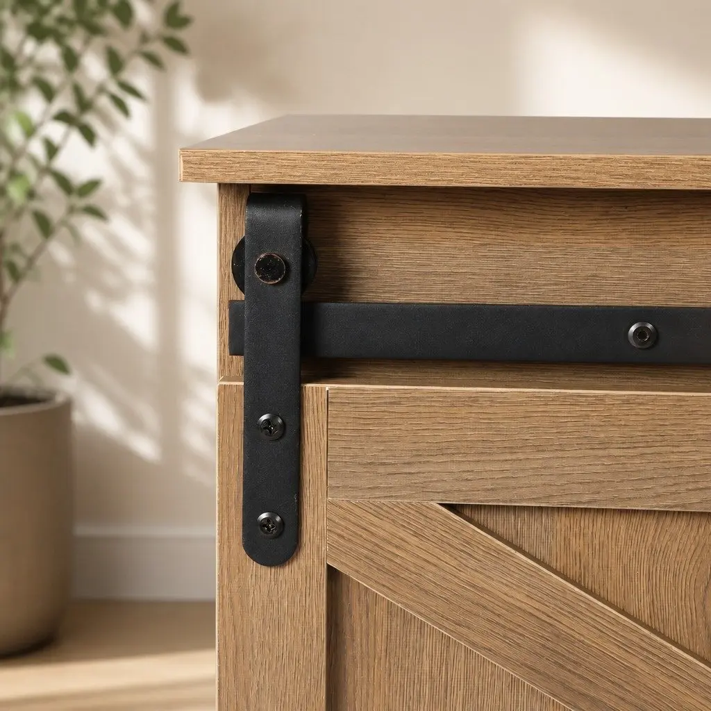 Rustic Sideboard Natural 80cm Sliding Barn Door Storage Cabinet for Kitchen Buffet or Bedroom