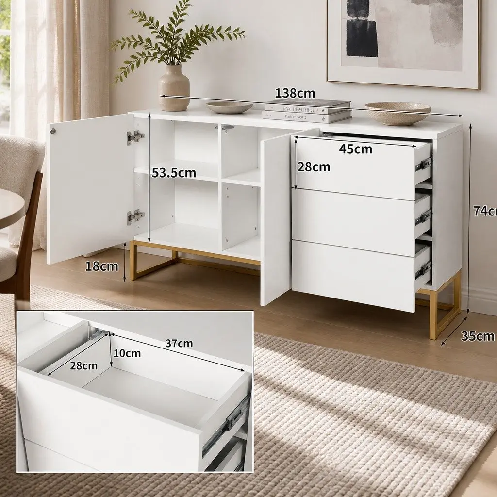 White Sideboard with Ample Storage Space