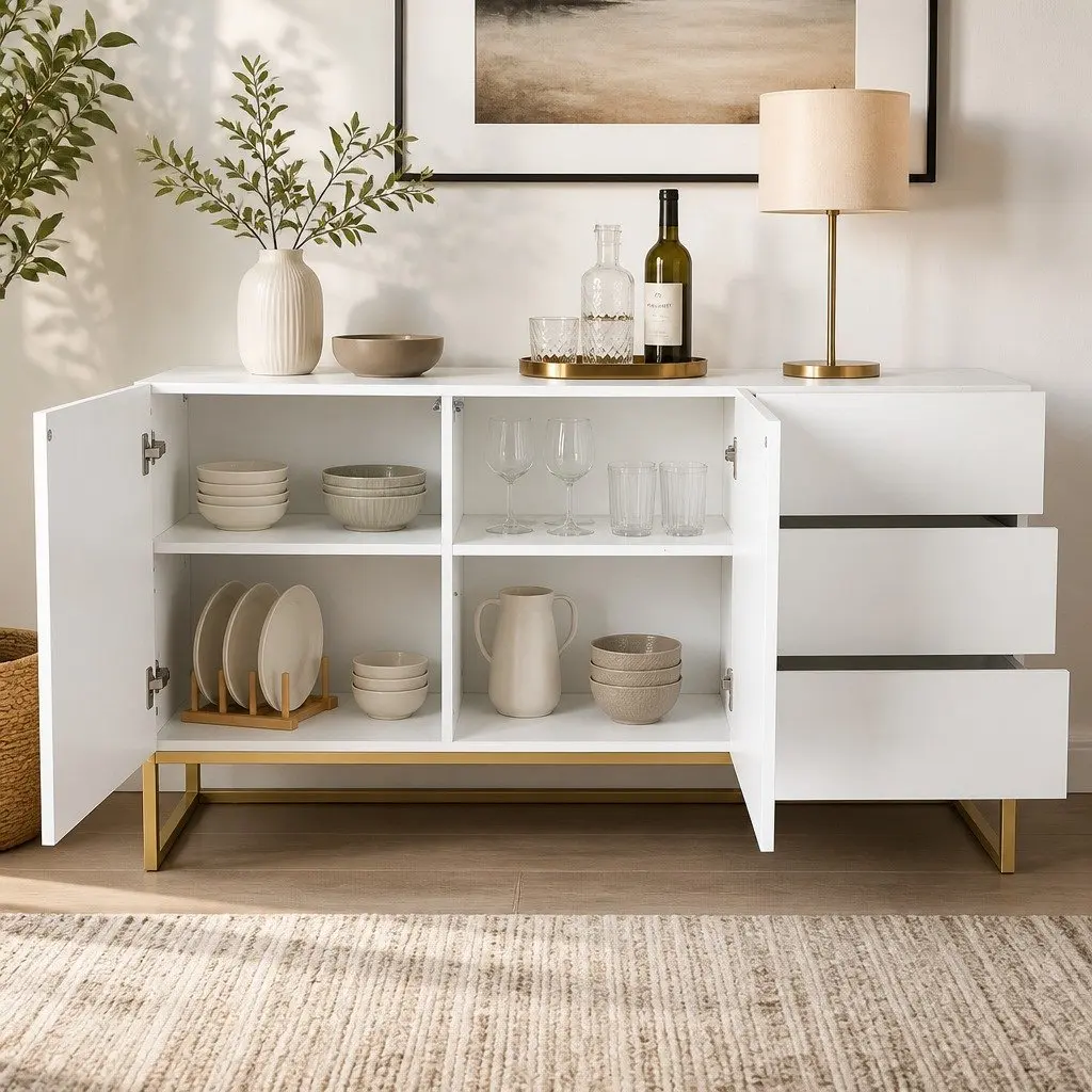 White Sideboard with Ample Storage Space
