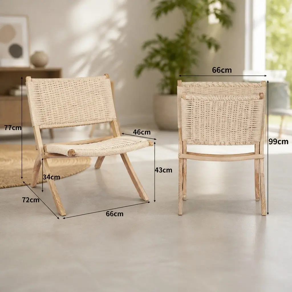 Folding Accent Chair Natural Wood 66cm Large Seating Surface Foldable Recliner Set 4 Piece