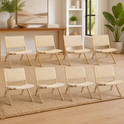 Stylish Set of 8 Folding Accent Chairs in Natural Finish