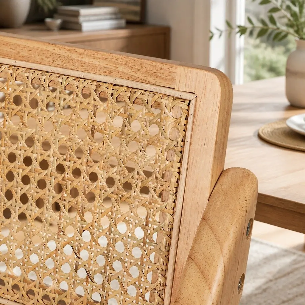 Dining Chairs Natural Rattan Rubber Wood Foldable Accent Set 4 Piece