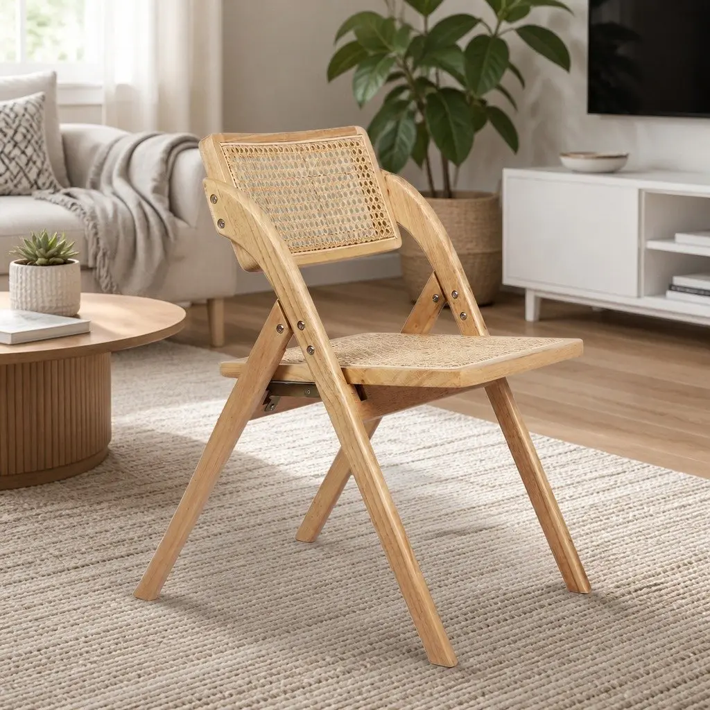 Dining Chairs Foldable Set of 2 Natural Wooden Accent Kitchen Furniture