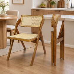 Compact and Durable Foldable Rattan Dining Chairs Set of 2