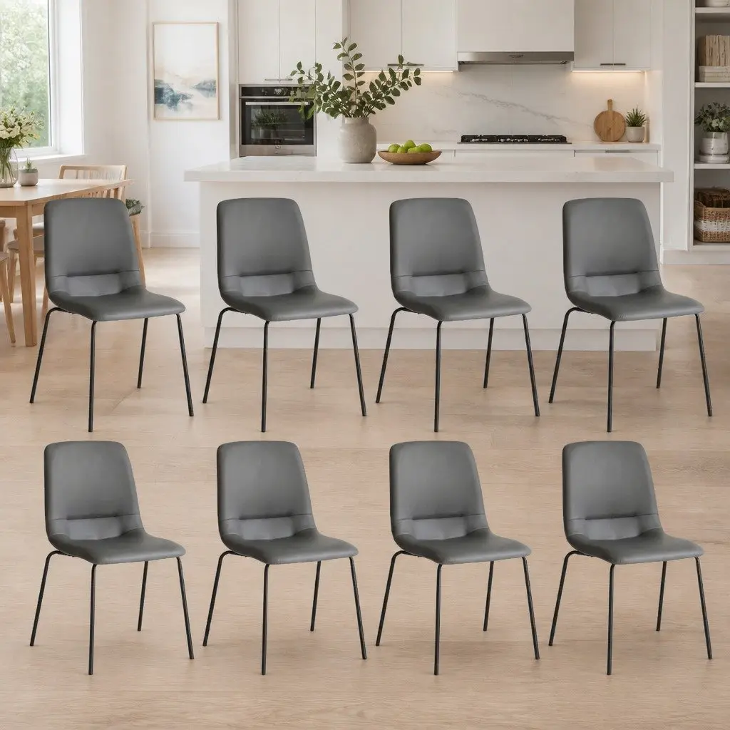 Dining Chairs Dark Grey Stackable Ergonomic Backrest High-Density Foam Cushioning Set of 8