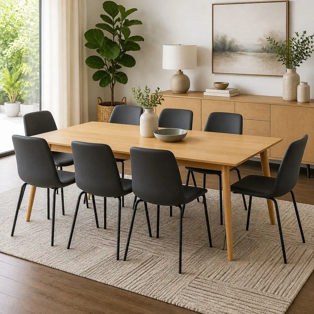 Dining Chairs Dark Grey Stackable Ergonomic Backrest High-Density Foam Cushioning Set of 8