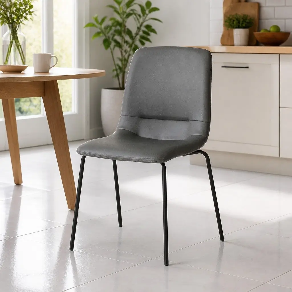 Dining Chairs Dark Grey Stackable Ergonomic Backrest High-Density Foam Cushioning Set of 8