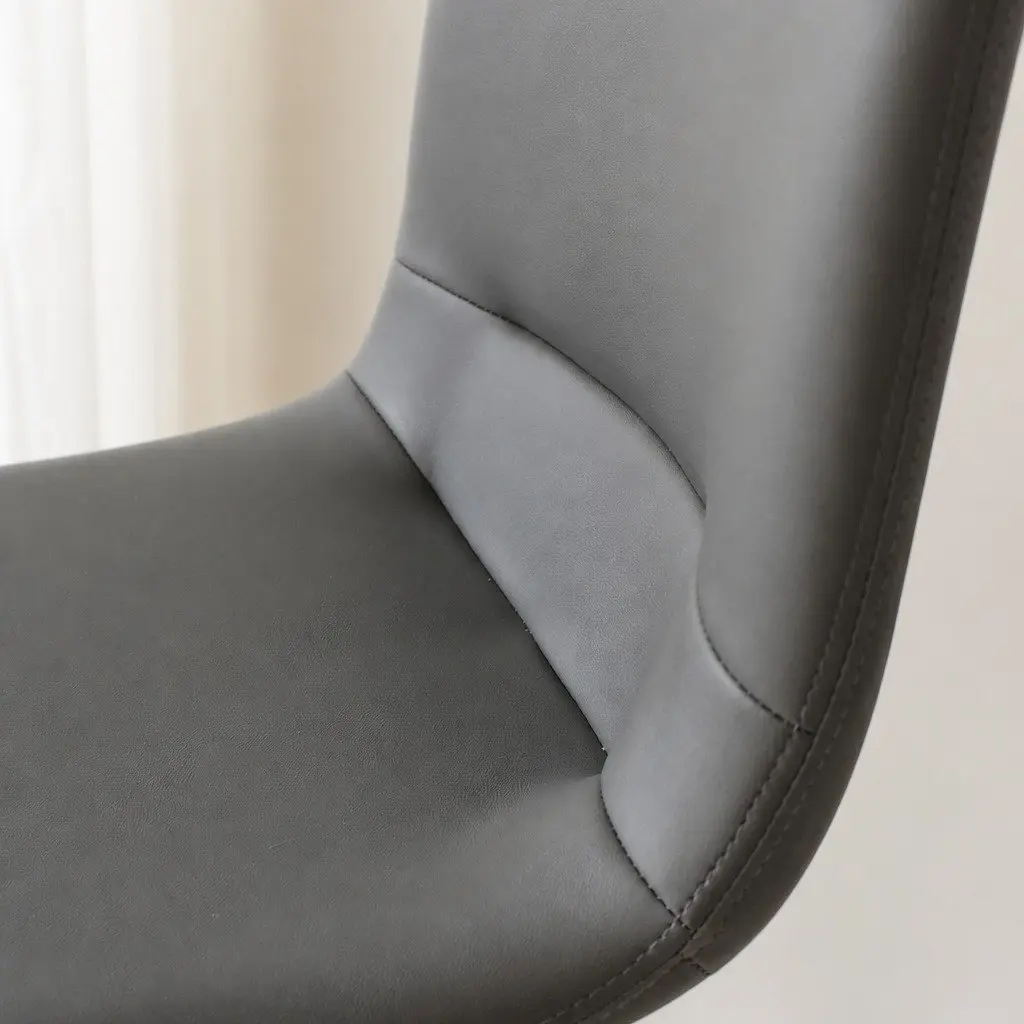 Stackable Dining Chair Dark Grey PU Leather Steel Frame High-Density Foam