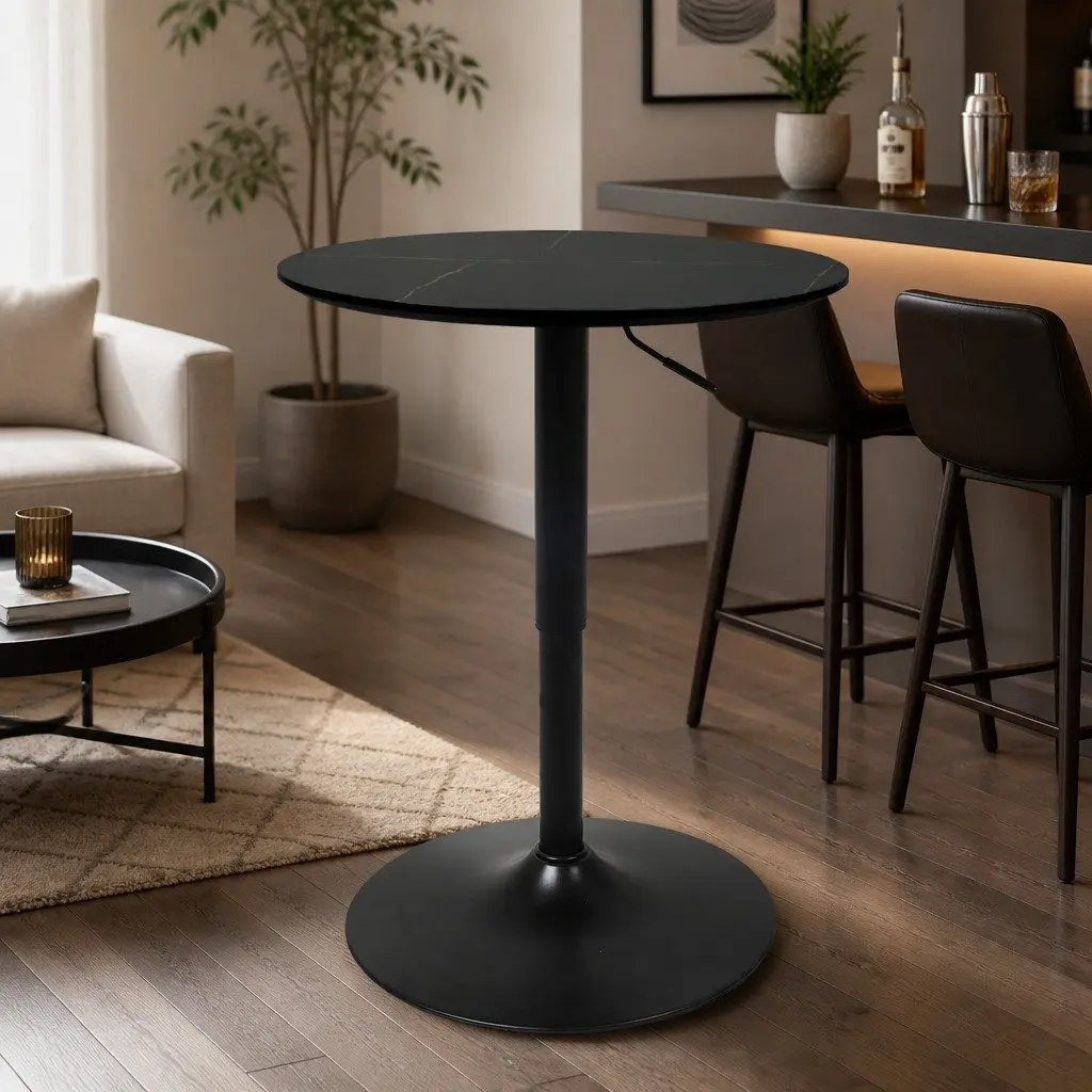 Bar Table Black 60cm Swivel Gas Lift Adjustable Height Indoor