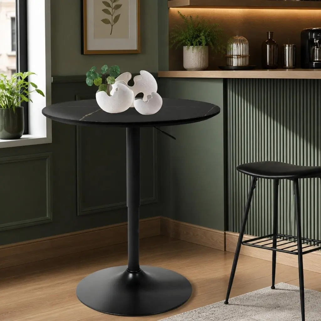 Bar Table Black 60cm Swivel Gas Lift Adjustable Height Indoor