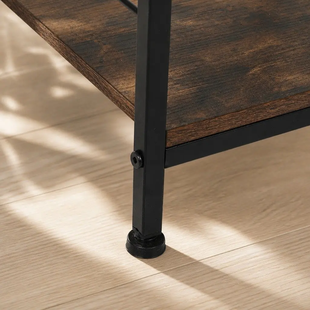 Bedside Table Brown and Black 40cm Compact Storage with Drawer and Shelf Metal Frame MDF Top