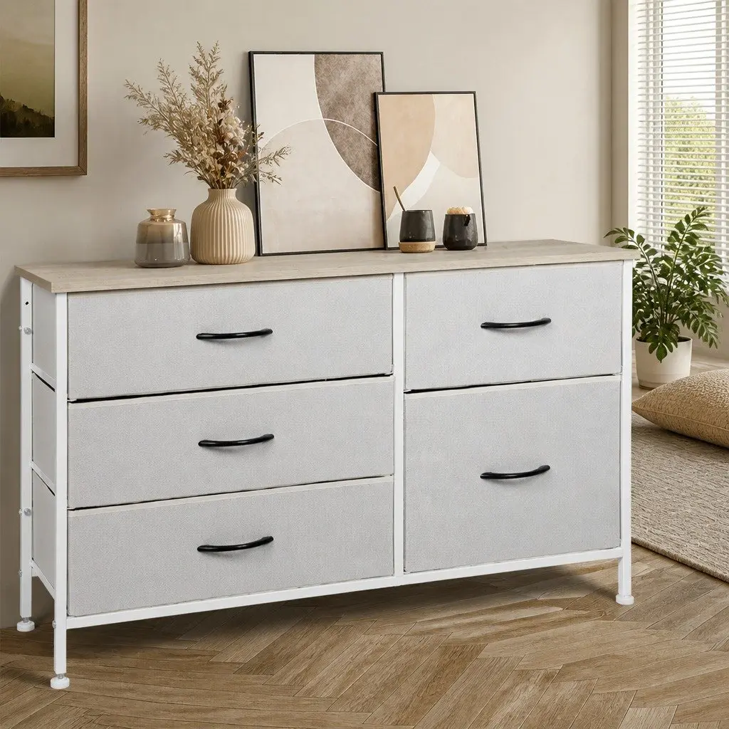 Storage Cabinet Beige Tower Chest Drawers Bedroom Organizer Dresser