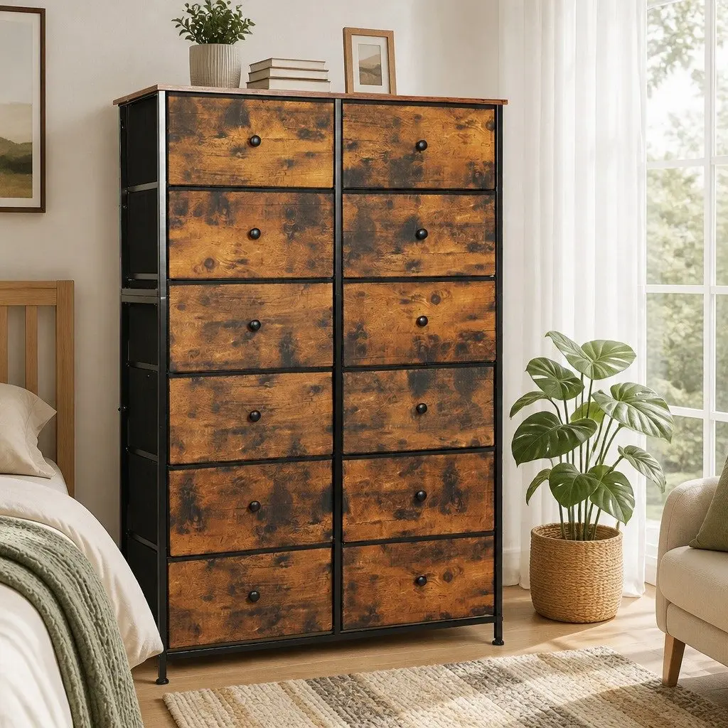 Storage Cabinet Tower Chest 12 Drawers Tallboy Dresser Bedroom Organiser Unit