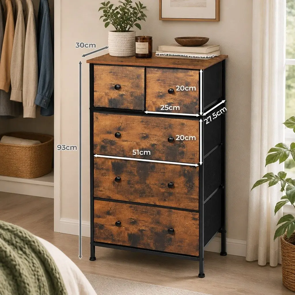 Storage Cabinet Brown Tallboy Dresser Removable Drawers