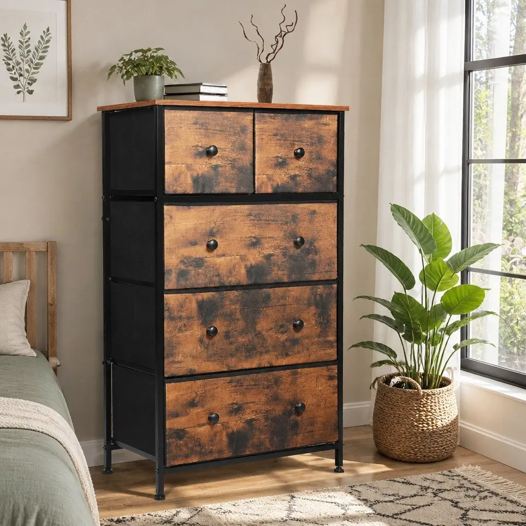 Storage Cabinet Brown Tallboy Dresser Removable Drawers