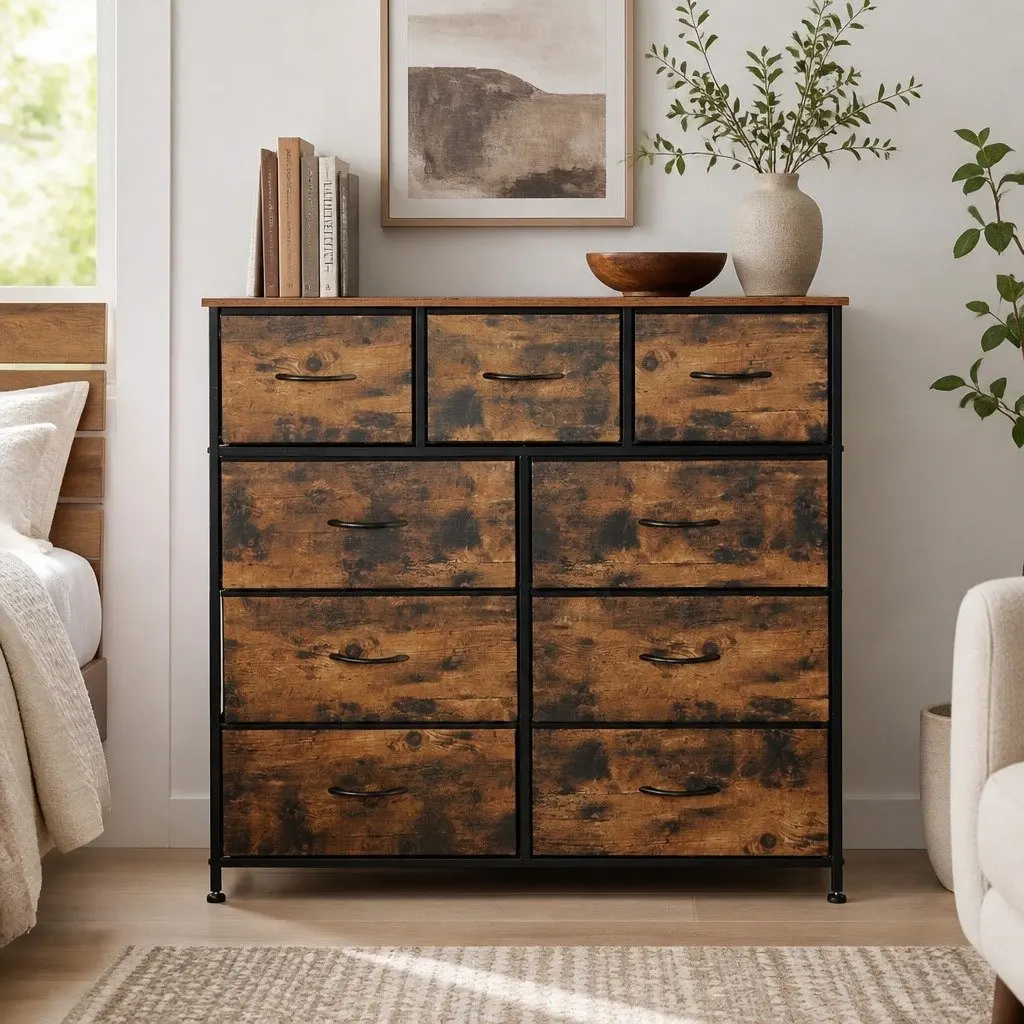 Storage Cabinet Tower Chest Drawers Organiser Brown Bedroom Living Room