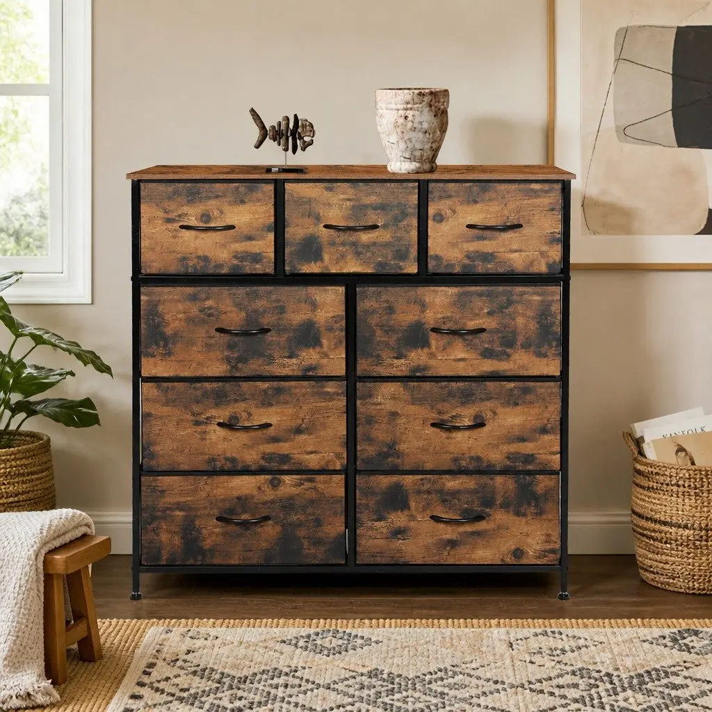 Storage Cabinet Tower Chest Drawers Organiser Brown Bedroom Living Room