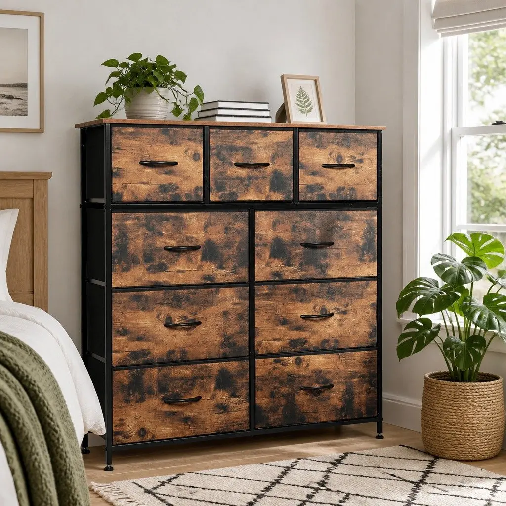 Storage Cabinet Tower Chest Drawers Organiser Brown Bedroom Living Room