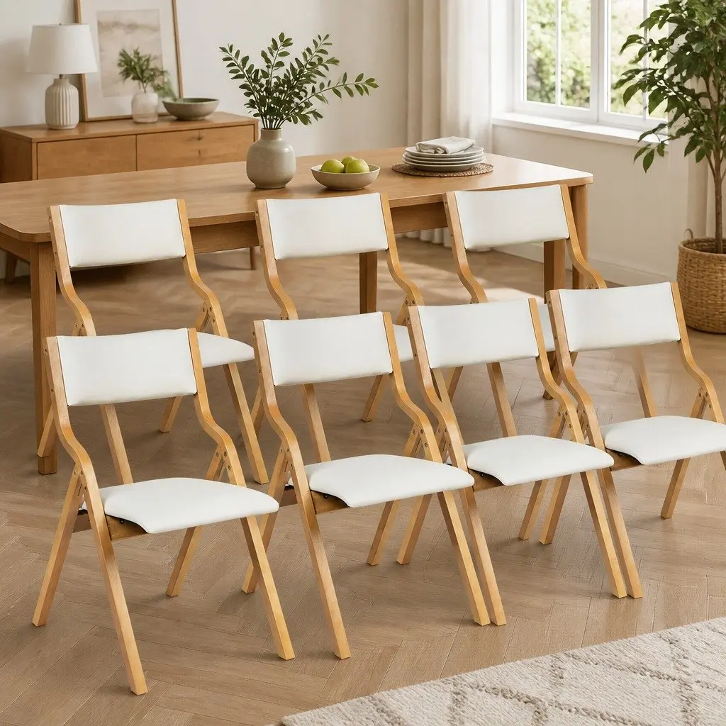 Folding Dining Chairs Set of 6 in Beige