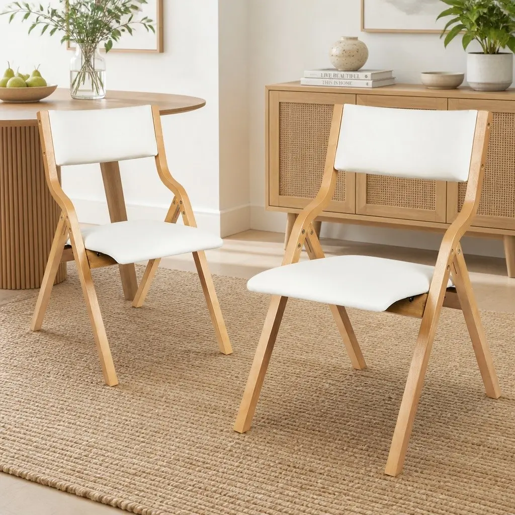 Folding Dining Chairs Set of 6 in Beige